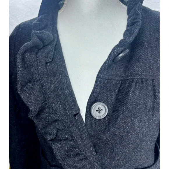 J CREW Jacket 100% Wool Ruffles‎ Preppy Black Academia Womens Sz 0 XS/Small - Picture 4 of 11